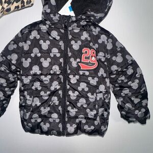 Kids Black Mickey Mouse Puffer Jacket